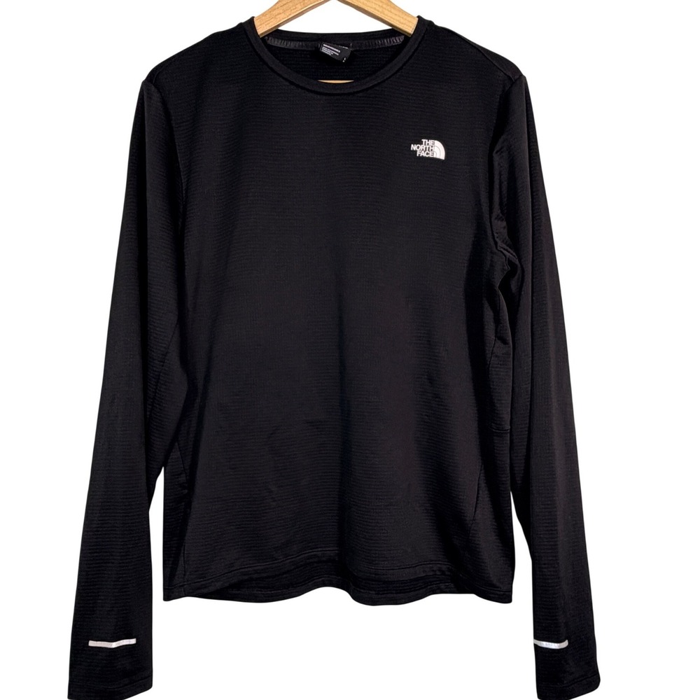 The North Face Mens Black Textured Grid Long Sleeve Active Top Reflective Large